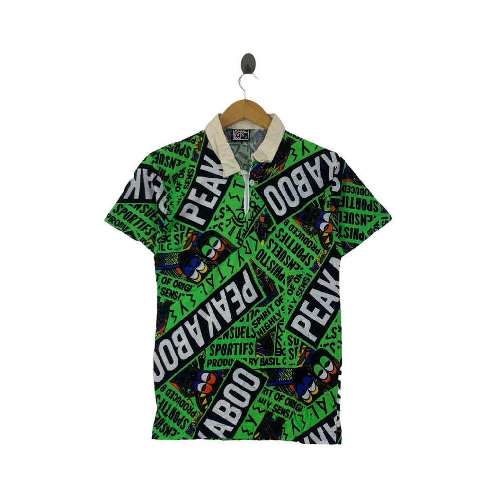 Vintage PEAKABOO SURF HAWAII Over Print Polo Tee Shirt Top Beach Vacation