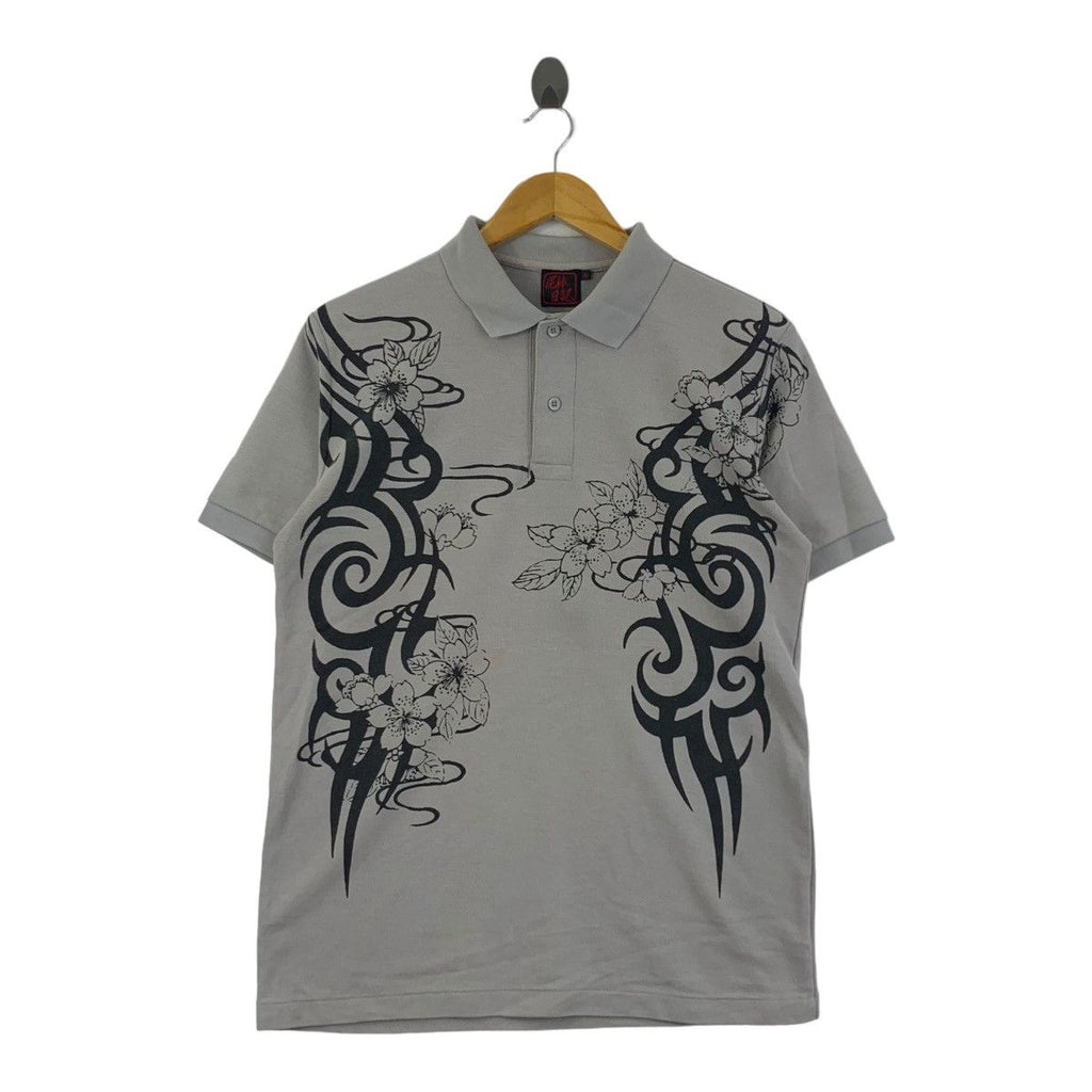 Vintage CHIKIRIYA JAPAN SAKURA Art Polo Tee Shirt Painting Floral