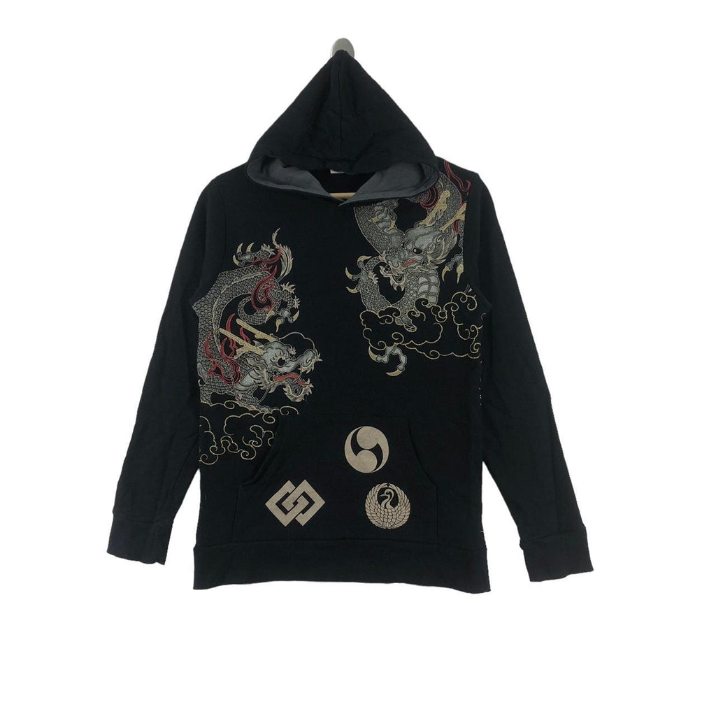Vtg JAPAN SUKAJAN DRAGON Anime Cartoon Manga Hoodie Pullover Sweater Fujin Raijin Traditional