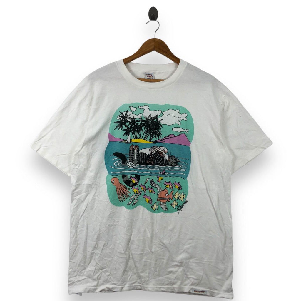 Vintage 80’ CRAZY SHIRTS B. KLIBAN Cat Hawaii Tee Shirt Top Double Sided Cartoon Comic