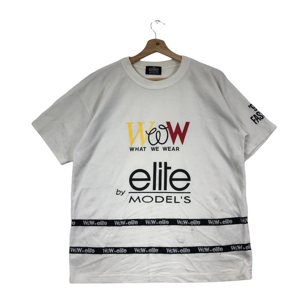 Vtg ELITE MODEL PARIS Striped Monogram Tee Shirt Big Logo