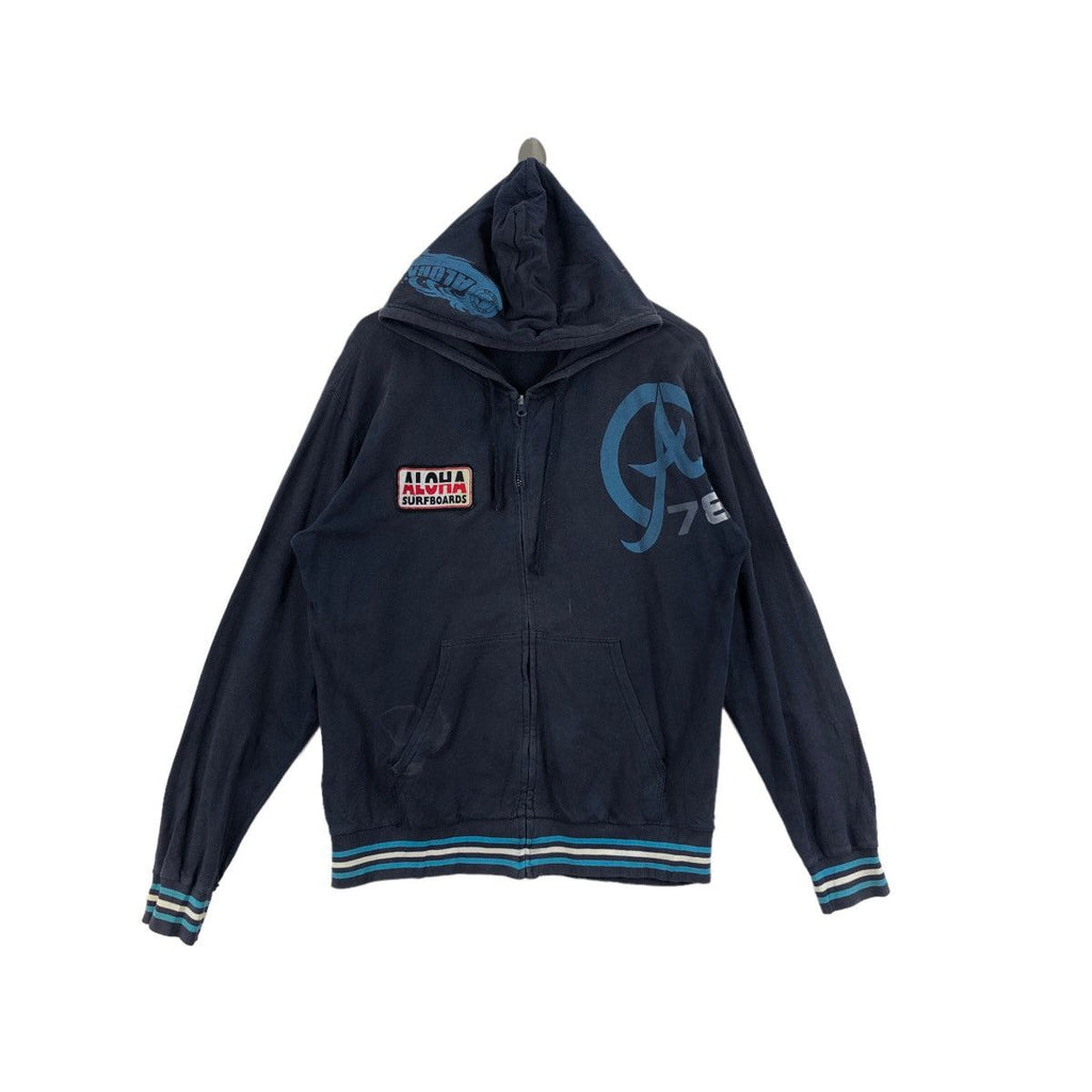 Vintage ALOHA SURFBOARD Surf Brand Logo Print Navy Hoodie