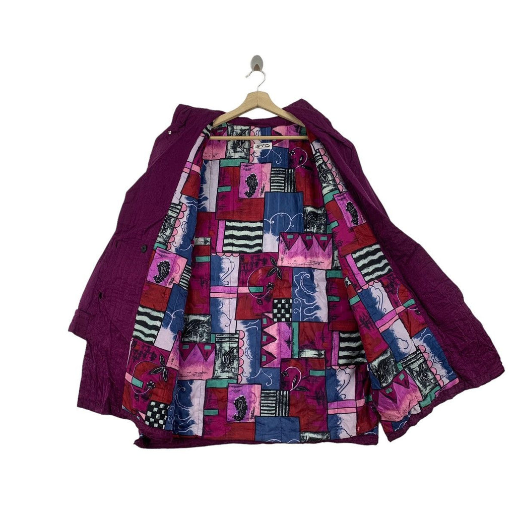 Vintage 80’ JAPAN DESIGNER PAISLEY Floral Art Graphic Trench Coat Duffle Jacket Double Breasted Peacoat