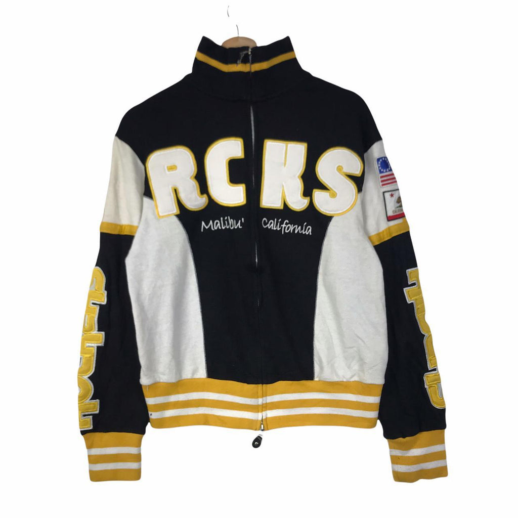 Vtg RCKS USA MALIBU Flag Varsity Jacket Sweater Sweatshirt