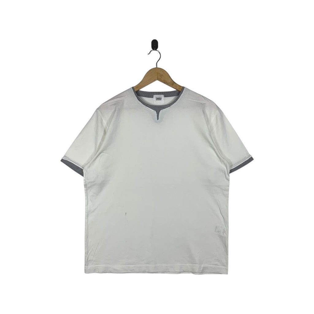 Vintage TAKEO KIKUCHI JAPAN Minimalist Design Henley Tee Shirt Top Ringer Plain