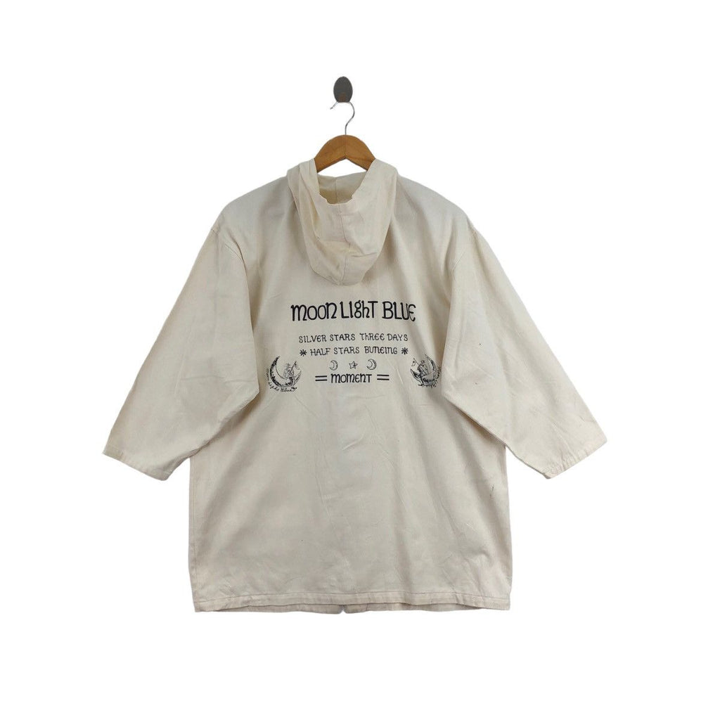 Vintage ZE-CHRIS Moonlight Blue Quote Print Design Hooded Parka