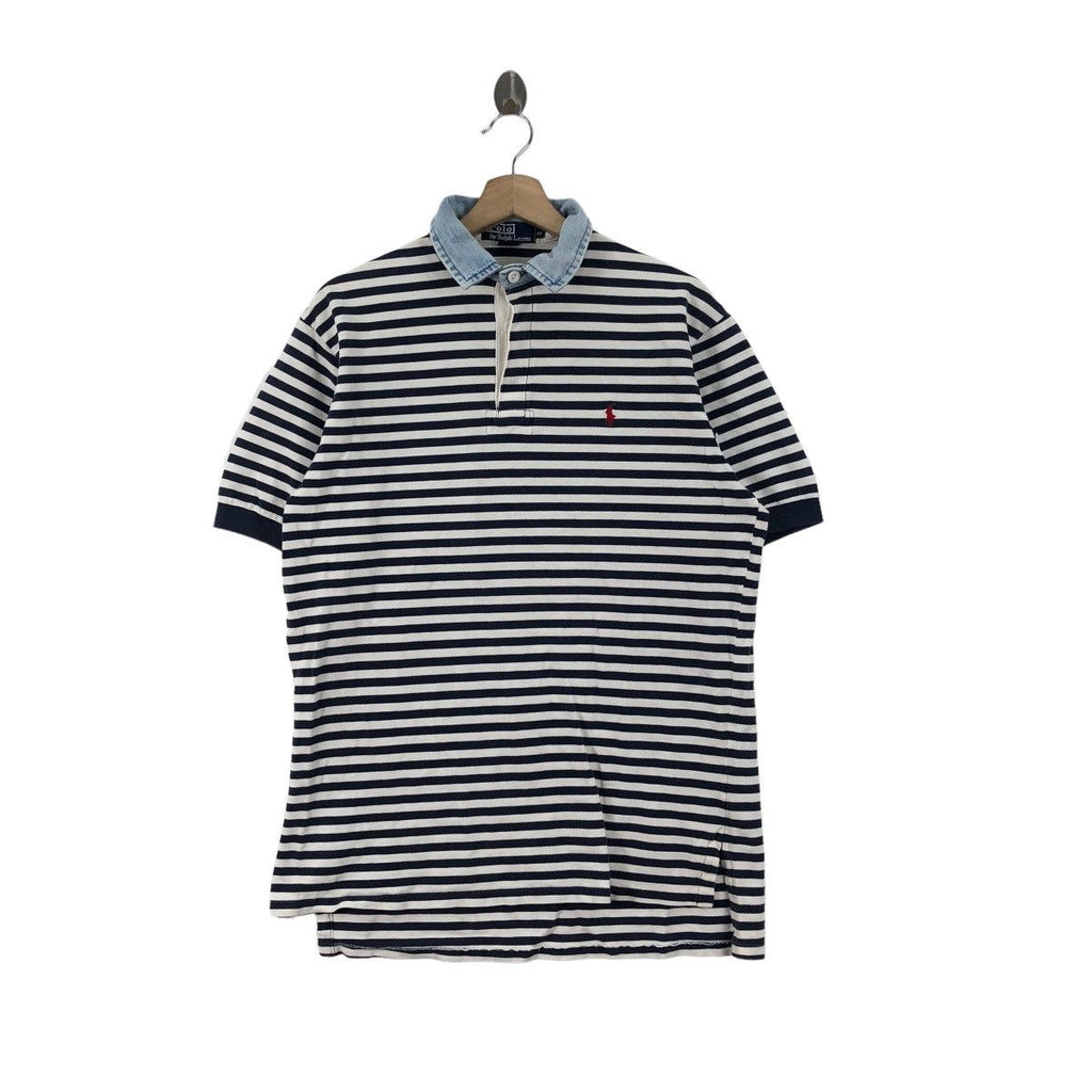 Vintage 90’ POLO RALPH LAUREN Small Pony Tee Shirt Striped Ringer Golf Collar
