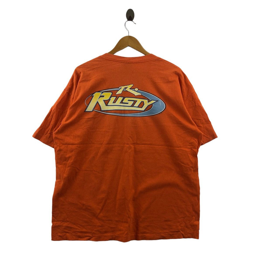 Vintage 90’ RUSTY SURFING OG Logo Made In USA Tee Shirt Longboard Surfboard