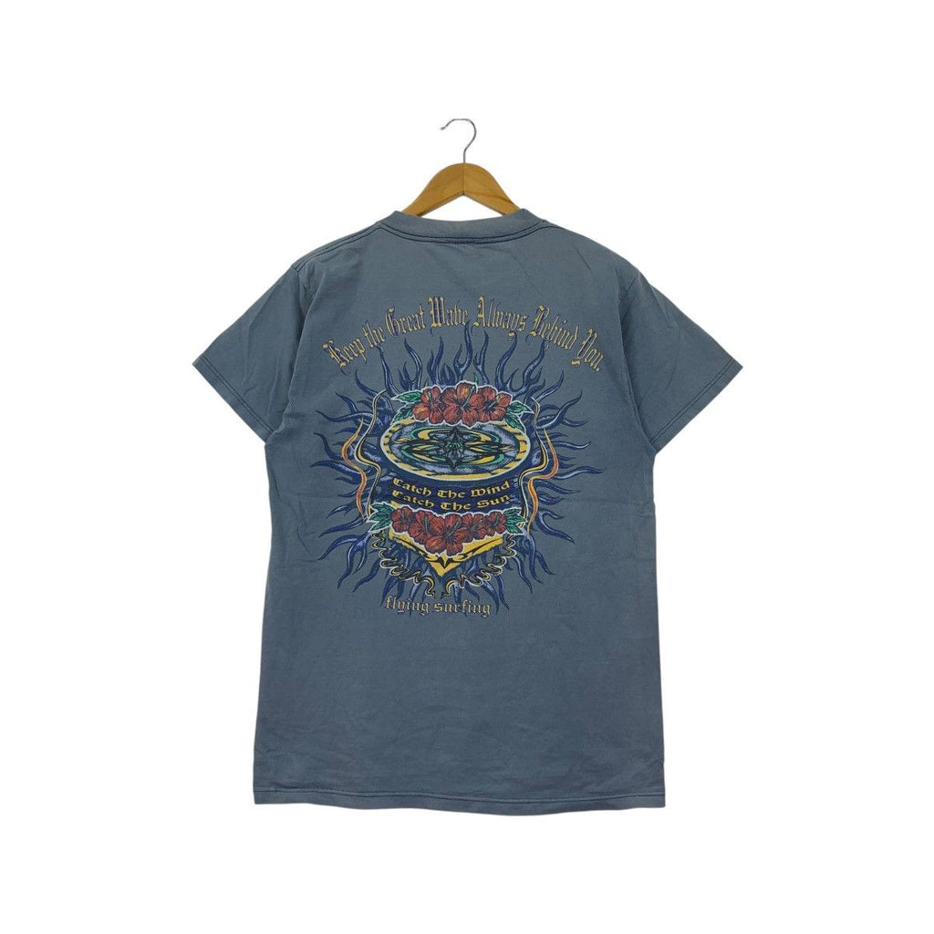 Vintage 90’ FLYING SURFING WAVE Catch The Wind Sun Tee Shirt Top Hibiscus Hawaii
