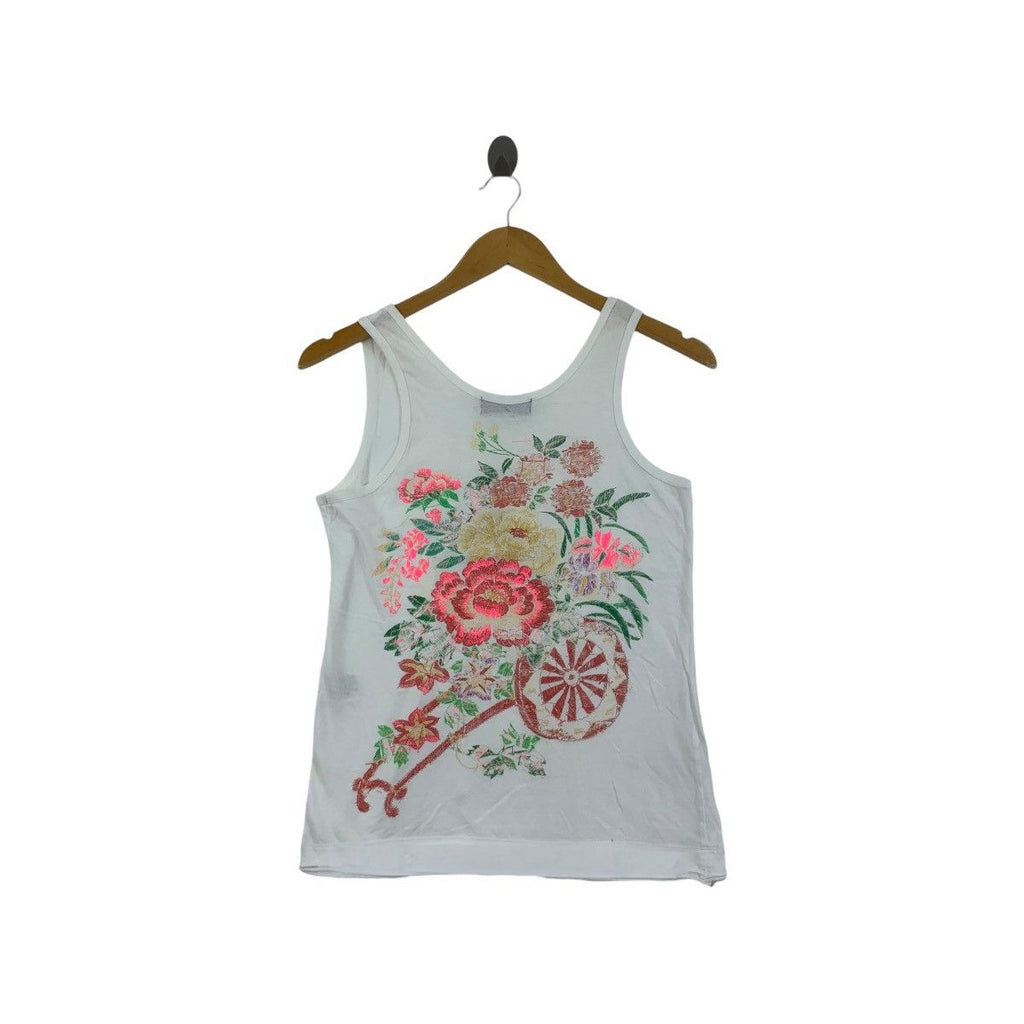 Vintage ZUCCA MADE IN JAPAN Floral Painting Cabane Tank Top Tee Shirt Double Sided