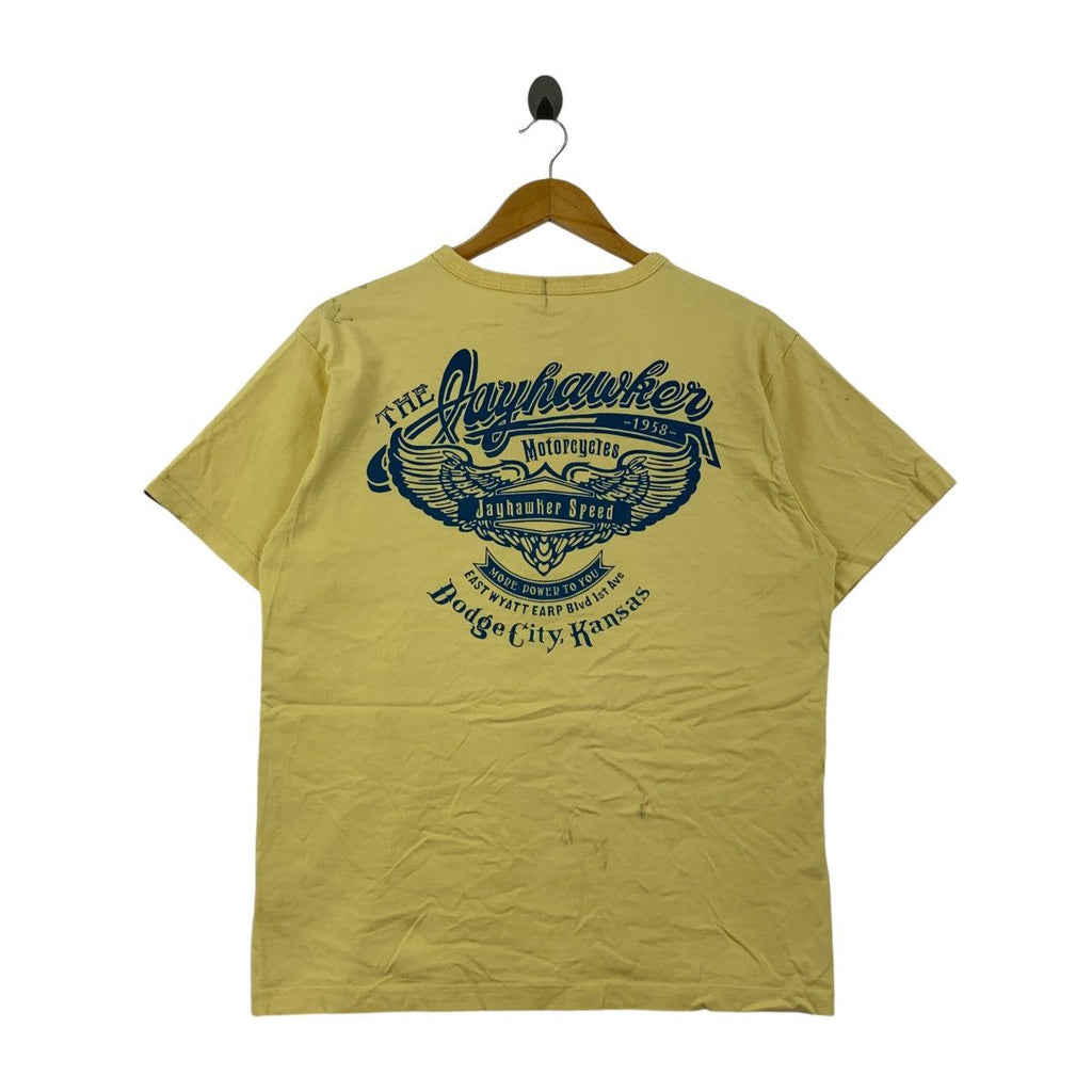 Vintage THE JAYHAWKER MOTORCYCLES Speed Tee Shirt Top Dodge City Kansas