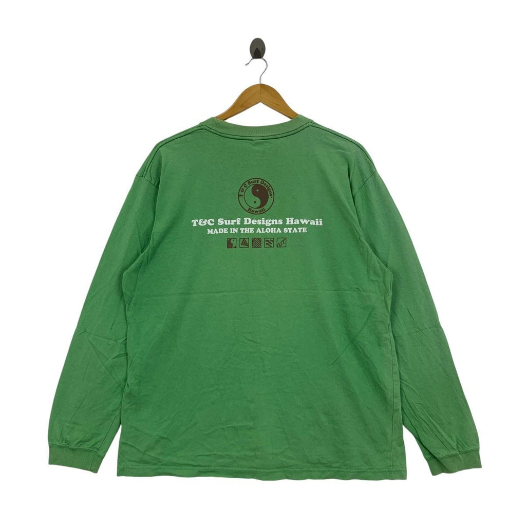 T&C SURF DESIGNS HAWAII Made In The Aloha Tee Shirt Top Long Sleeve Green Surf