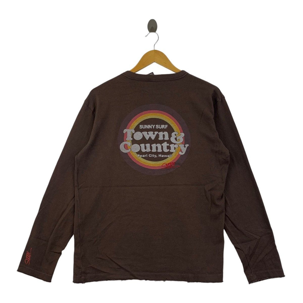 Vintage TOWN COUNTRY HAWAII Surf Henley Tee Shirt Top Pearl City
