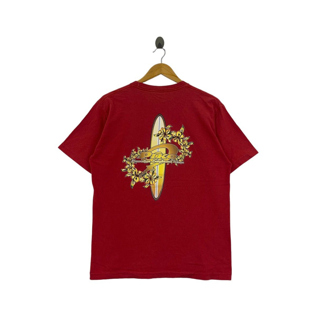 Vintage PIKO HAWAIIAN LONGBOARD Red Tee Shirt Top Flower Floral