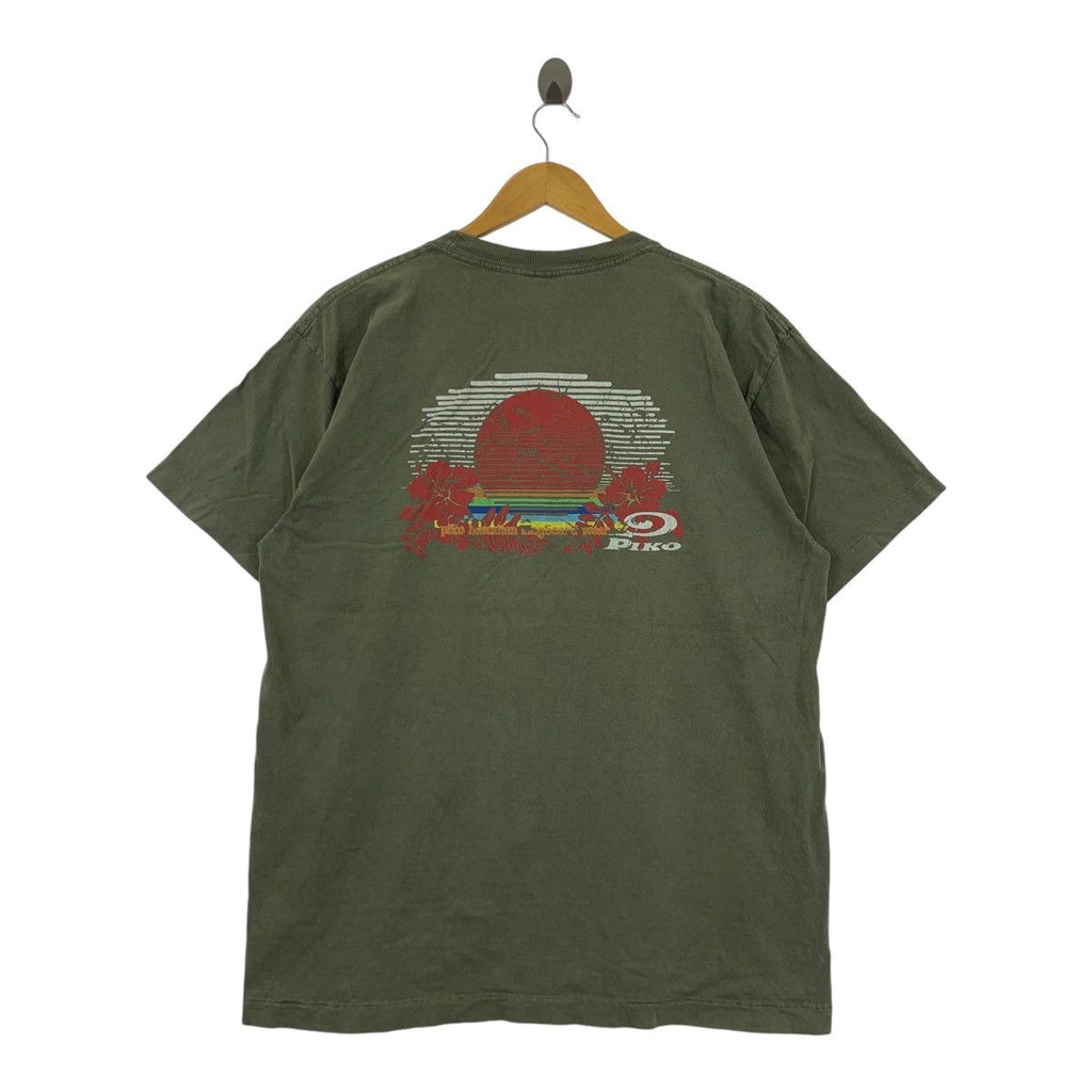 Vintage PIKO HAWAII SUNRISE Surf Longboard Tee Shirt Top Floral Hibiscus