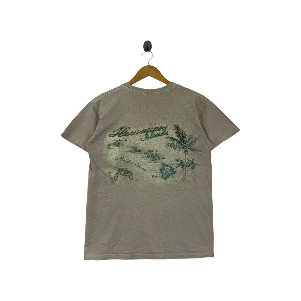 Vintage HAWAIIAN ISLANDS WAIKIKI Aquarium Maps Tee Shirt Top Oahu Molokai