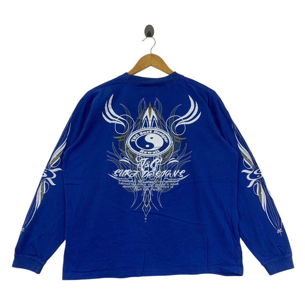 Vintage T&C SURF DESIGNS Hawaii Flame Tattoo Tee Shirt Top Long Sleeve