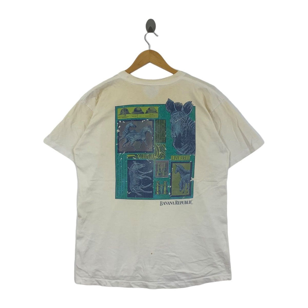 Vintage 90’ BANANA REPUBLIC SAFARI Travel Zebra Tee Shirt Top Outdoor Adventures