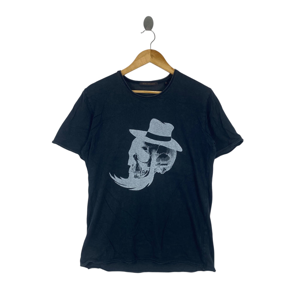 Vintage TRANS CONTINENTS Skull Graphic Tee Shirt Gothic Streetwear Aesthetic Casual Short Sleeve
